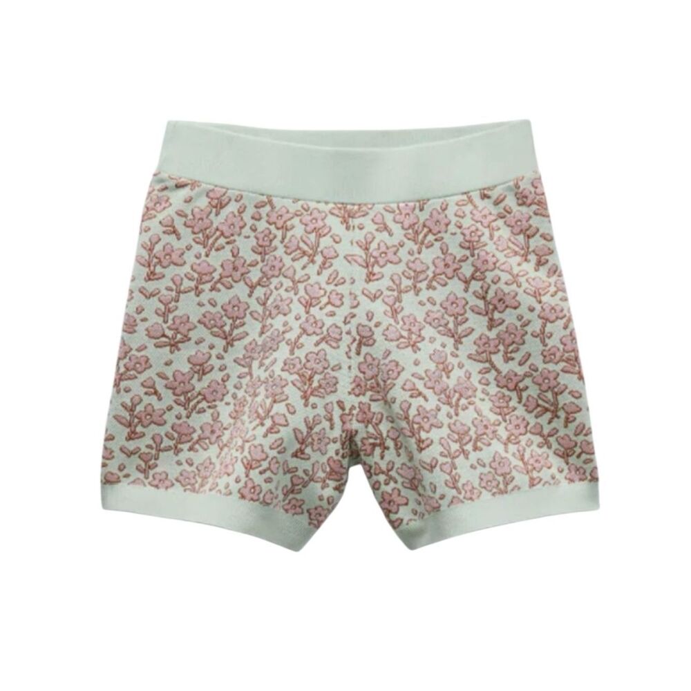 Zara Green Multi Knit Hi-Rise Jacquard Shorts floral print Size Small
